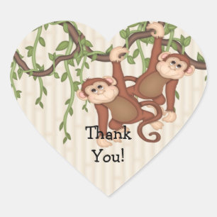 Hartelijk dank voor Twin Monkeys Baby shower Heart Hart Sticker