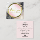 Hartelijk dank voor uw aankoop - zwarte inktroze vierkante visitekaartje (Voorkant / Achterkant)