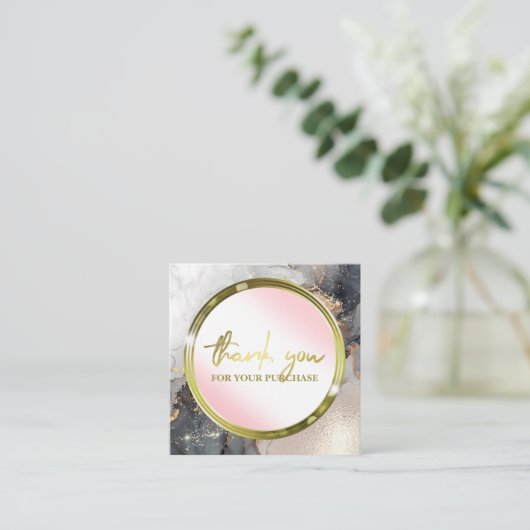 Hartelijk dank voor uw aankoop - zwarte inktroze vierkante visitekaartje (Staand voorkant)