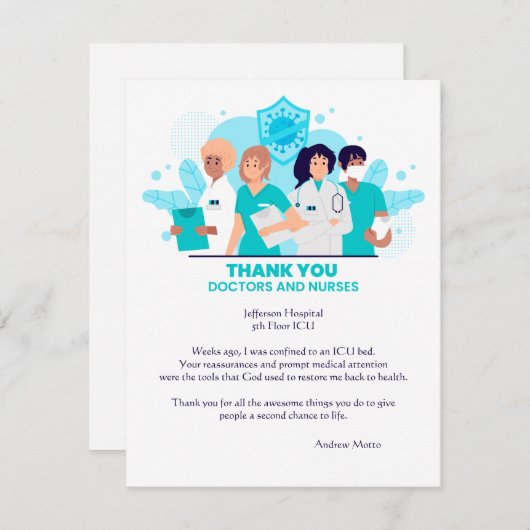 Hartelijk dank voor uw artsen en verpleegkundigen bedankkaart (Voorkant / Achterkant)