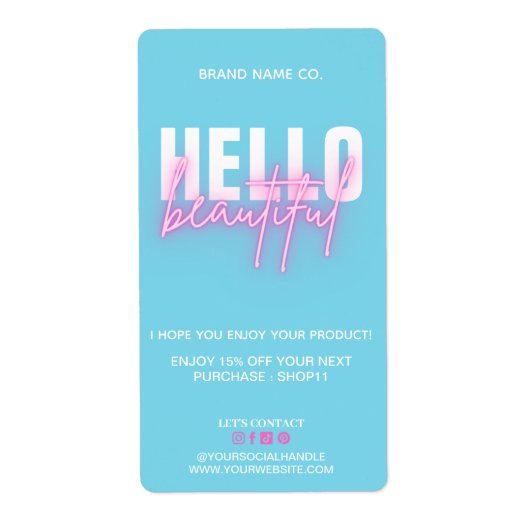 Hartelijk dank voor uw bestelling Blauw roze | HAL Etiket (Voorkant)