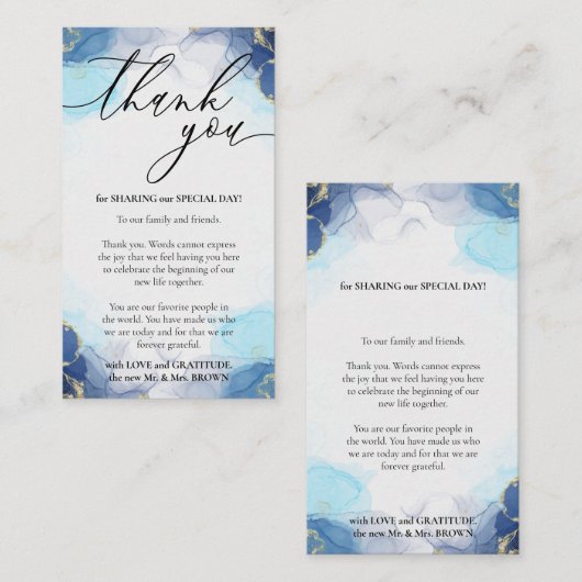 Hartelijk dank voor uw blauwe handtekening informatiekaartje (Voorkant / Achterkant)