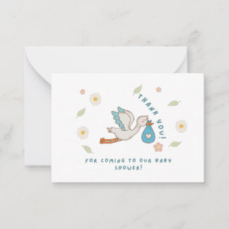 Hartelijk dank voor uw komst naar ons Baby shower Notitiekaartje