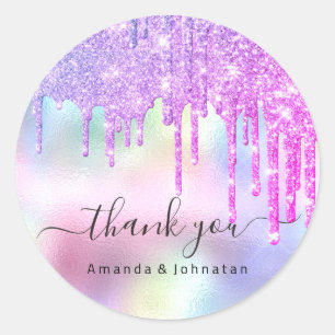 Hartelijk dank voor uw naam Wedding Glitter Hologr Ronde Sticker