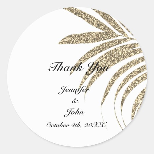 Hartelijk dank voor uw Palm Tree Gold Leaf Glitter Ronde Sticker (Voorkant)