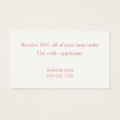 Hartelijk dank voor uw steun aan het kleinbedrijf visitekaartje (Achterkant)