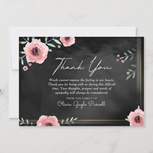 Hartelijk dank voor uw sympathie Zwarte & Roze Flo Bedankkaart (Achterkant)