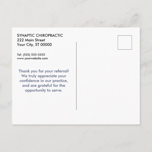 Hartelijk dank voor uw verwijzing 2 Chiropraktijk Briefkaart (Achterkant)