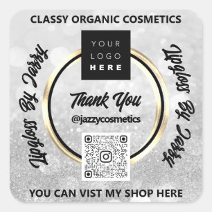 Hartelijk dank voor uw zakelijke QR-code - grijs z Vierkante Sticker