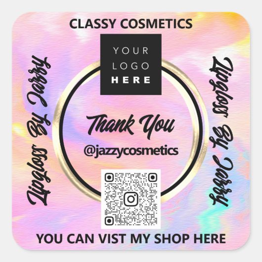 Hartelijk dank voor zakelijke QR-code Logo Roze ho Vierkante Sticker (Voorkant)