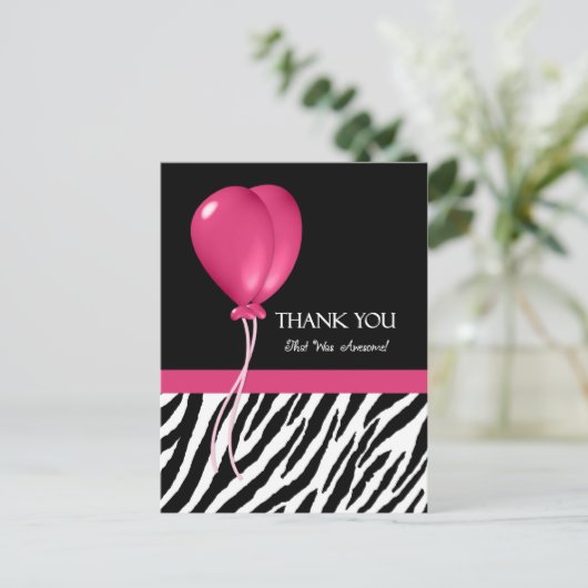 Hartelijk dank voor Zebra Print en roze partijball Briefkaart (Staand voorkant)