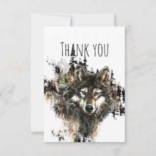 Hartelijk dank, Waterverf Wolf Mountain Animal Art Bedankkaart