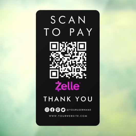 Hartelijk dank: Zelle Scan om QR Code Modern Black Raamsticker (Vel 3)