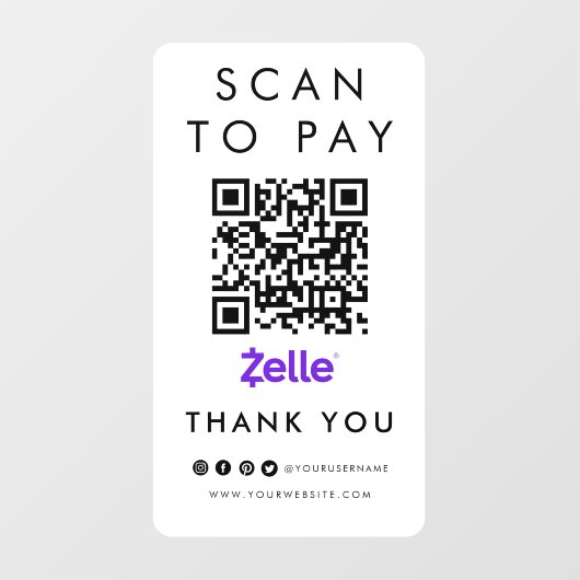 Hartelijk dank: Zelle Scan om QR Code Modern White Raamsticker (Vel)