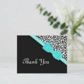 Hartelijk dank, zwart-wit leopard Aqua Ribbon Briefkaart (Staand voorkant)