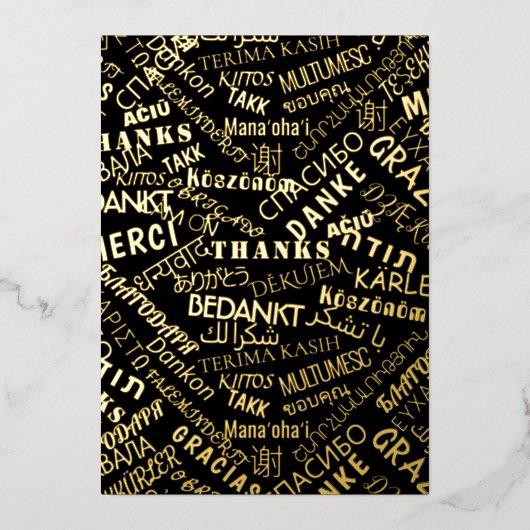 Hartelijk dank! Zwarte Gold Foil Multi-Language Wo Folie Feestdagenkaart (Voorkant)