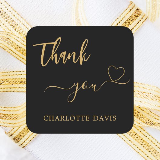 Hartelijk dank, zwarte gouden naam vierkante sticker