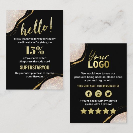 Hartelijk dank, zwarte goudkaart visitekaartje (Voorkant / Achterkant)