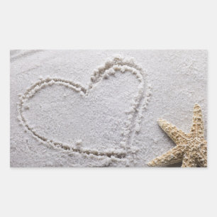 Hartelijk gedraaid in zand bij Beach w Starfish Sj Rechthoekige Sticker