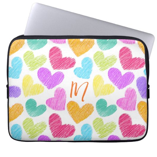 Hartelijk Kleurrijk Hart Pastel Valentijn Liefde M Laptop Sleeve (Voorkant)