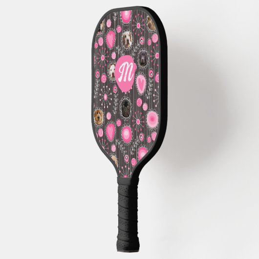 Hartelijk Roze Hart Bloem Monogram Hond Foto Colla Pickleball Paddle (Links)