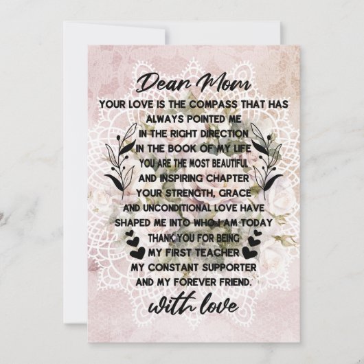 Hartelijke brief aan mama feestdagenkaart (Voorkant)