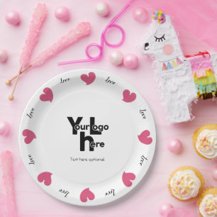Hartelijke Hartjes Roze - Aangepaste tekst en logo Papieren Bordje