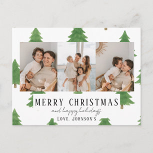 Hartelijke Kerst Watercolor Bomen Feestdagenkaart