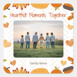 Hartelijke momenten samen - familienaam & foto vierkante sticker