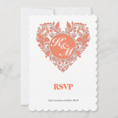 HartelijkFeest Koraal En Witte Damast Hart Kaart (Achterkant)