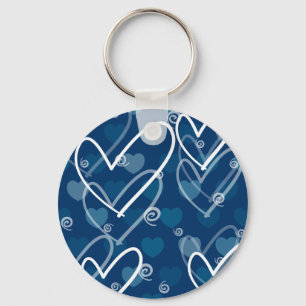 Harten achtergrond in blauw, sleutelhanger