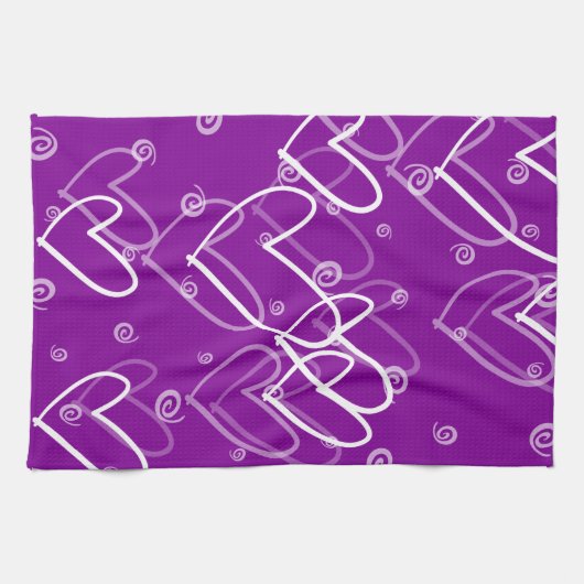 Harten achtergrond in paarse, keukenhanddoek (Horizontaal)