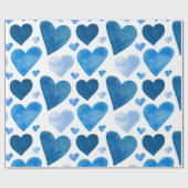 Harten - Blauwe Waterverf Cadeaupapier (Vlak)