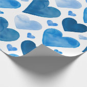 Harten - Blauwe Waterverf Cadeaupapier (Hoek)