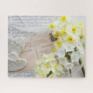 Harten, bloemen op oud briefkaart legpuzzel