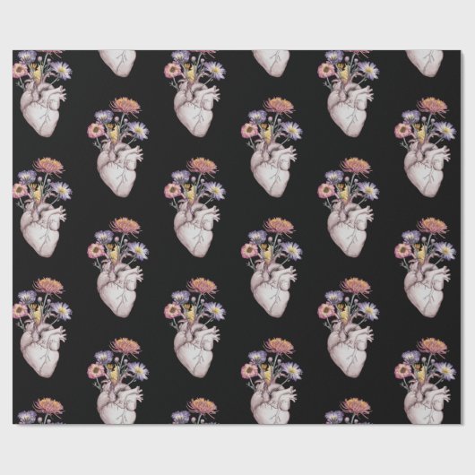 Harten Bloemen Patroon                             Cadeaupapier (Vlak)