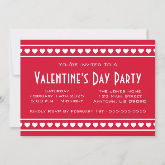 Harten Border Valetine's Day (rood / wit) Kaart (Voorkant)