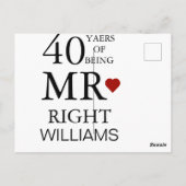 Harten bruiloft 40e Jubileum Mr. Mrs. Right Briefkaart (Achterkant)