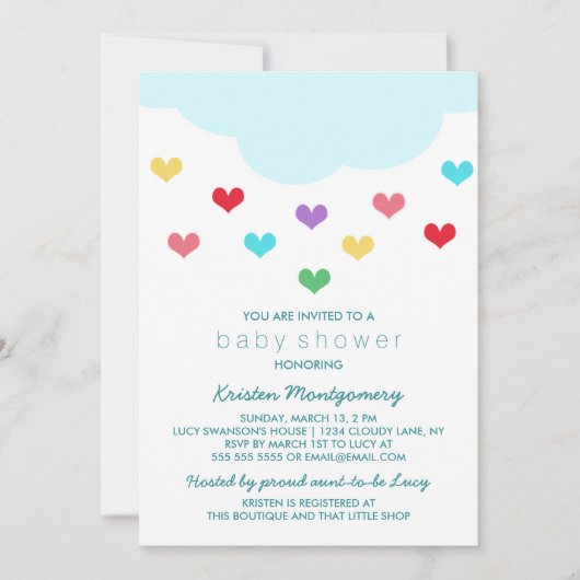 Harten, cloud en harten | Uitnodiging tot Baby sho (Voorkant)