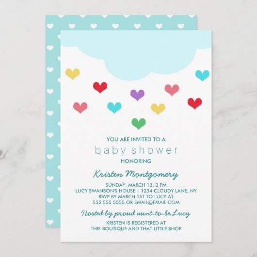 Harten, cloud en harten | Uitnodiging tot Baby sho (Voorkant / Achterkant)