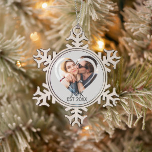 Harten Date Paar Vriendin Vriend Foto  Tin Sneeuwvlok Ornament