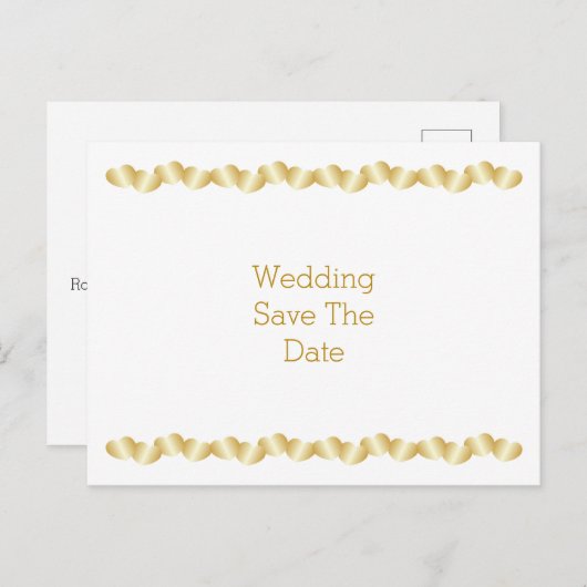 Harten Design Goudkleurige bruiloft Bewaar de datu Aankondigingskaart (Voorkant / Achterkant)