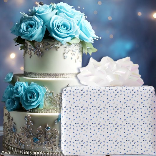 Harten - Diverse Blues op Wit - Rollen Cadeaupapier