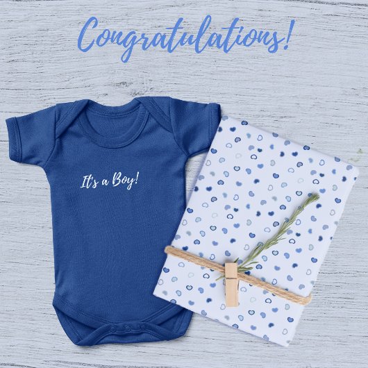 Harten - Donkerblauw op lichtblauw Inpakpapier Vel