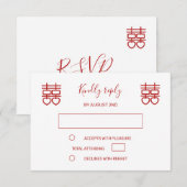 Harten Dubbel Geluk Chinese bruiloft RSVP Kaartje (Voorkant / Achterkant)