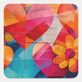 Harten en bloemen Art Wall Vierkante Sticker