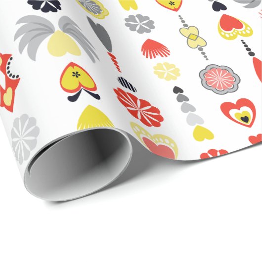 Harten en bloemen rood en zwart Schattige minimali Cadeaupapier (Rol Hoek)