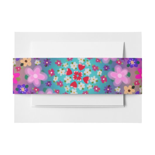 Harten en bloemen Roze Geel Aqua Uitnodigingen Wikkel (Voorkant Voorbeeld)