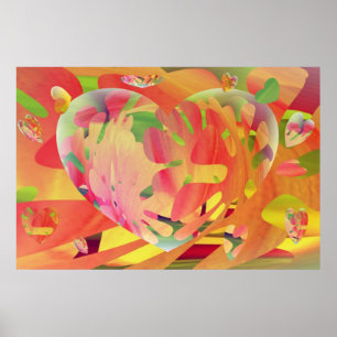 Harten en bloemen Zonnebarstkleuren Poster