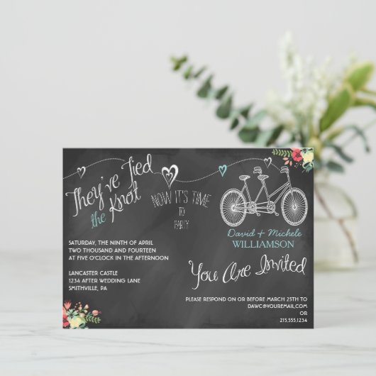 Harten en fietsen Uitnodiging voor postbruiloft (Staand voorkant)
